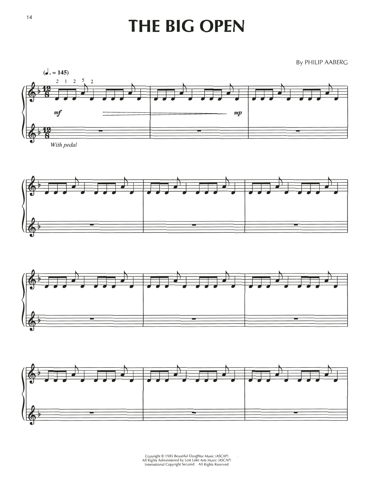 Philip Aaberg The Big Open sheet music notes and chords arranged for Piano Solo