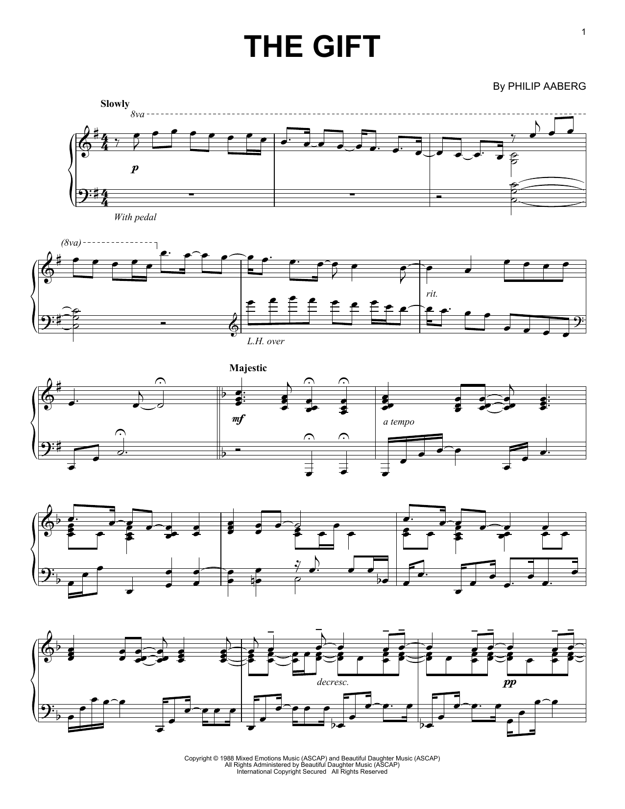 Philip Aaberg The Gift sheet music notes and chords arranged for Piano Solo