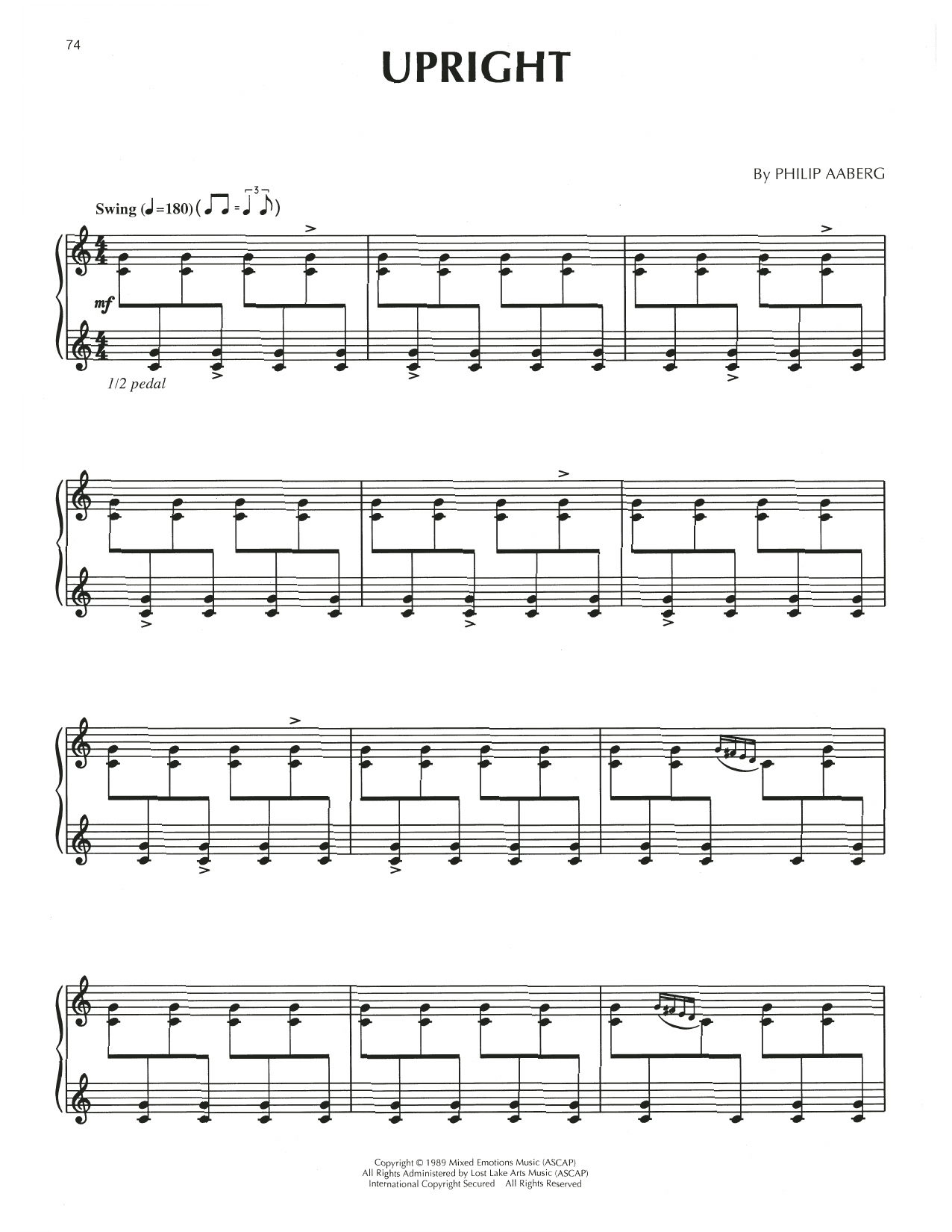 Philip Aaberg Upright sheet music notes and chords arranged for Piano Solo