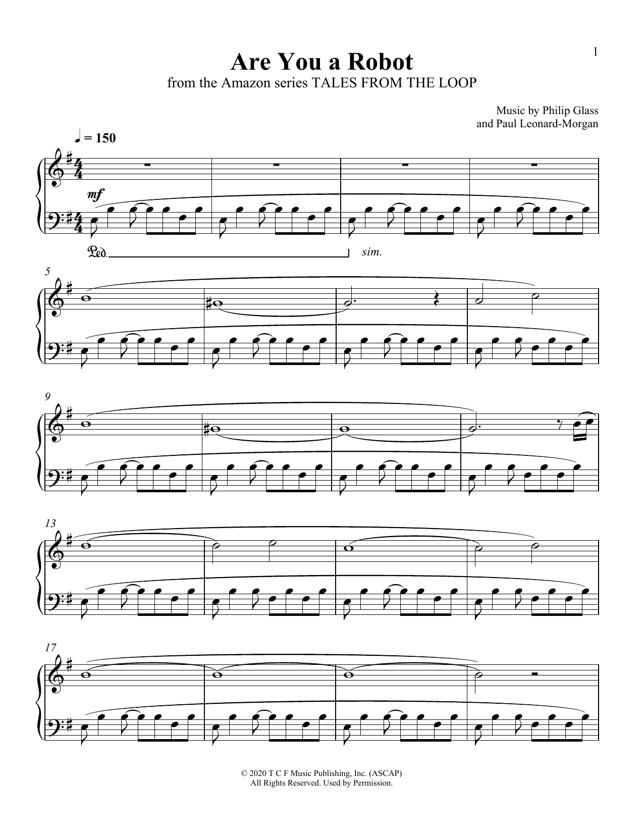 Philip Glass and Paul Leonard-Morgan Are You A Robot (from Tales From The Loop) sheet music notes and chords arranged for Piano Solo