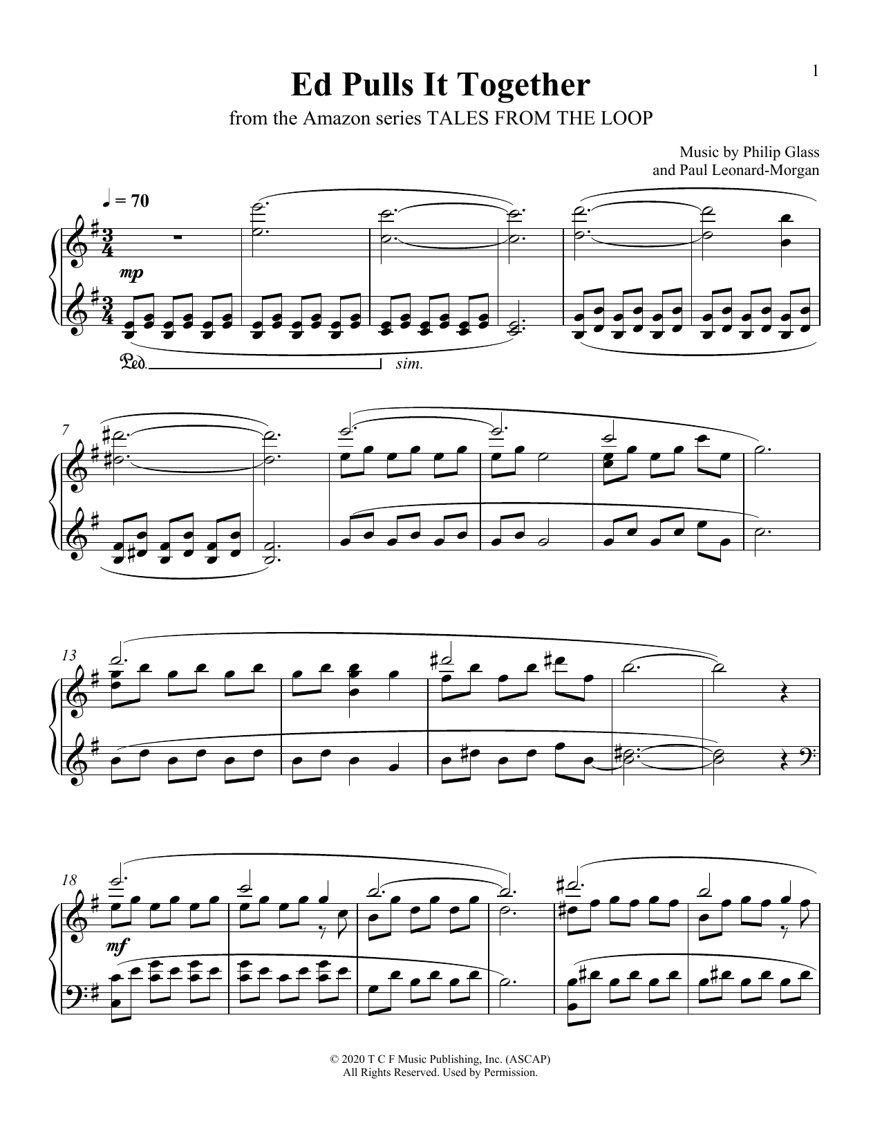 Philip Glass and Paul Leonard-Morgan Ed Pulls It Together (from Tales From The Loop) sheet music notes and chords arranged for Piano Solo