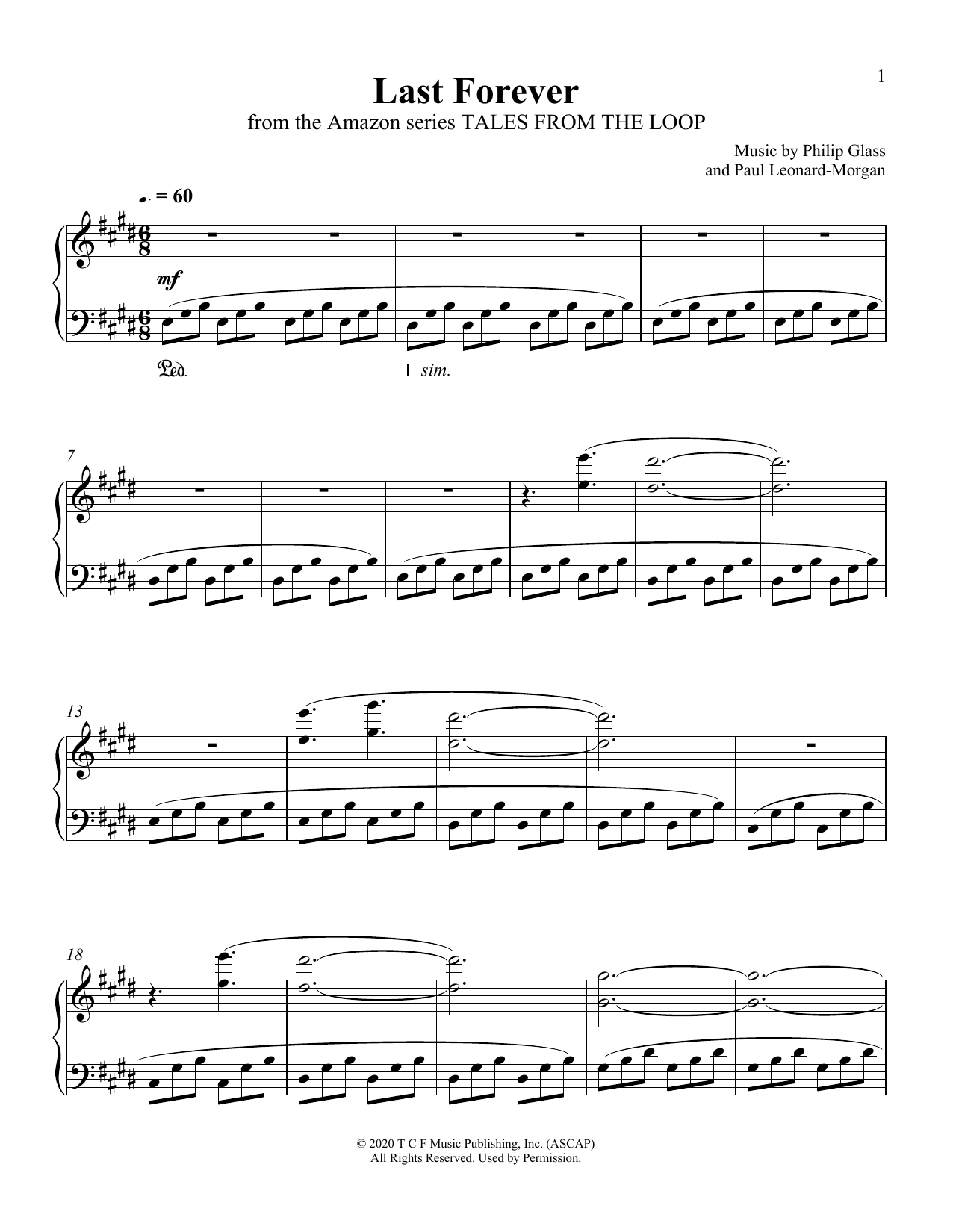 Philip Glass and Paul Leonard-Morgan Last Forever (from Tales From The Loop) sheet music notes and chords arranged for Piano Solo