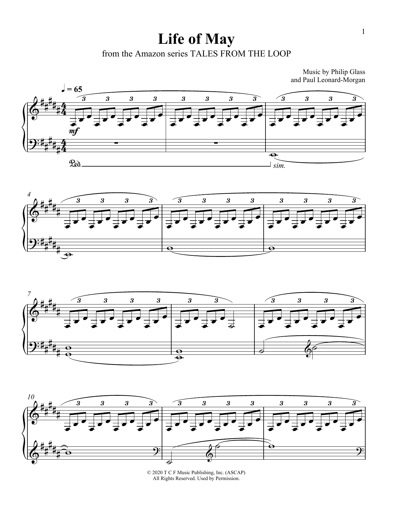 Philip Glass and Paul Leonard-Morgan Life Of May (from Tales From The Loop) sheet music notes and chords arranged for Piano Solo