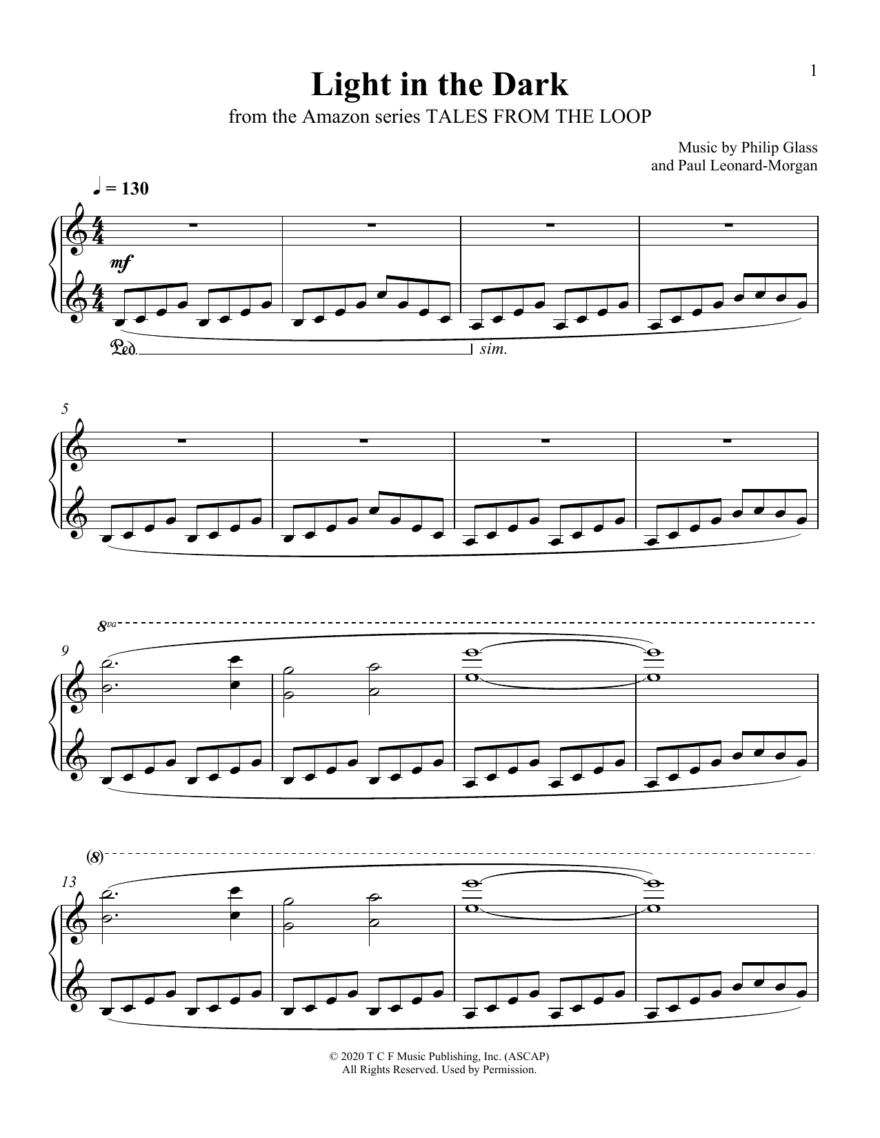 Philip Glass and Paul Leonard-Morgan Light In The Dark (from Tales From The Loop) sheet music notes and chords arranged for Piano Solo