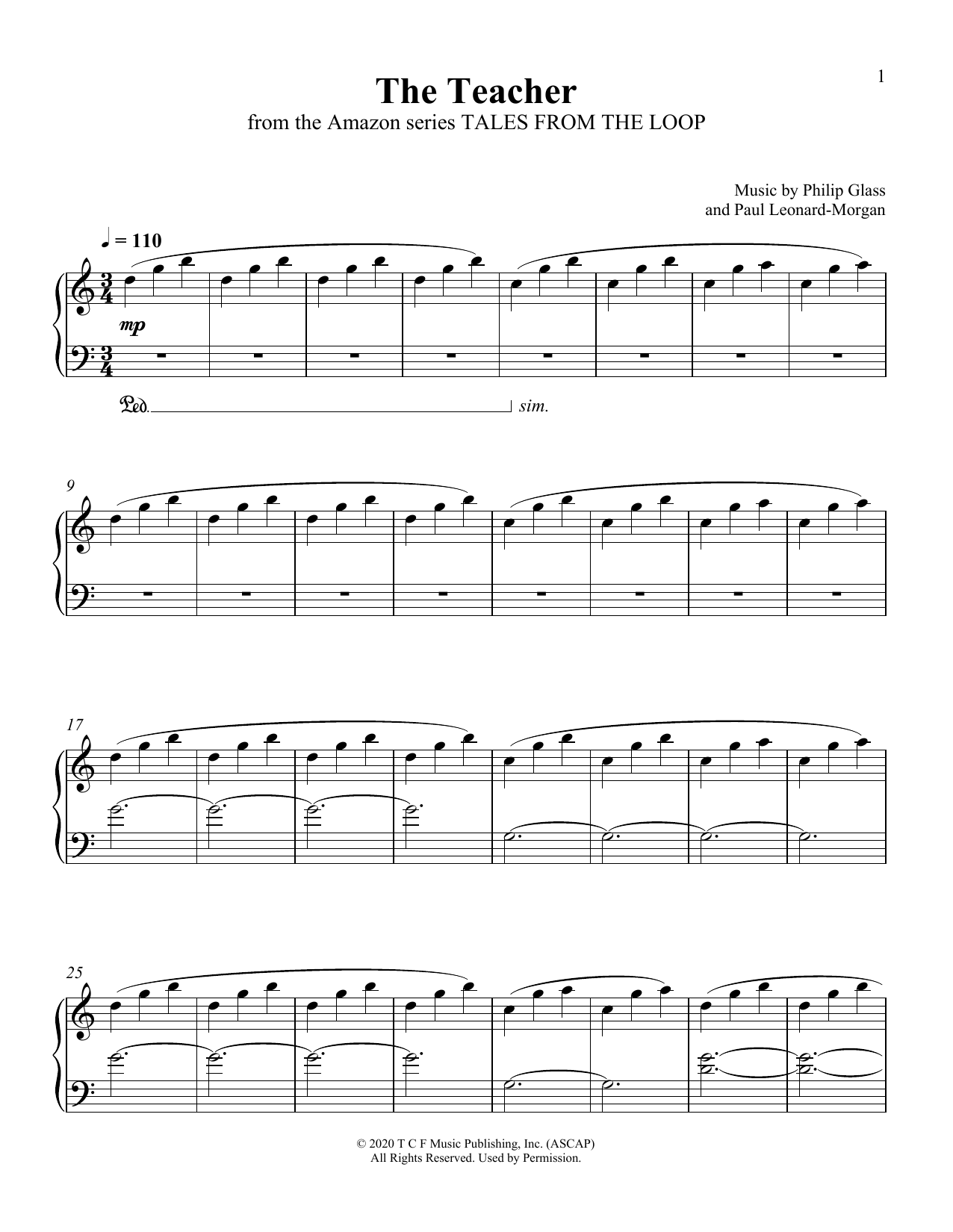 Philip Glass and Paul Leonard-Morgan The Teacher (from Tales From The Loop) sheet music notes and chords arranged for Piano Solo