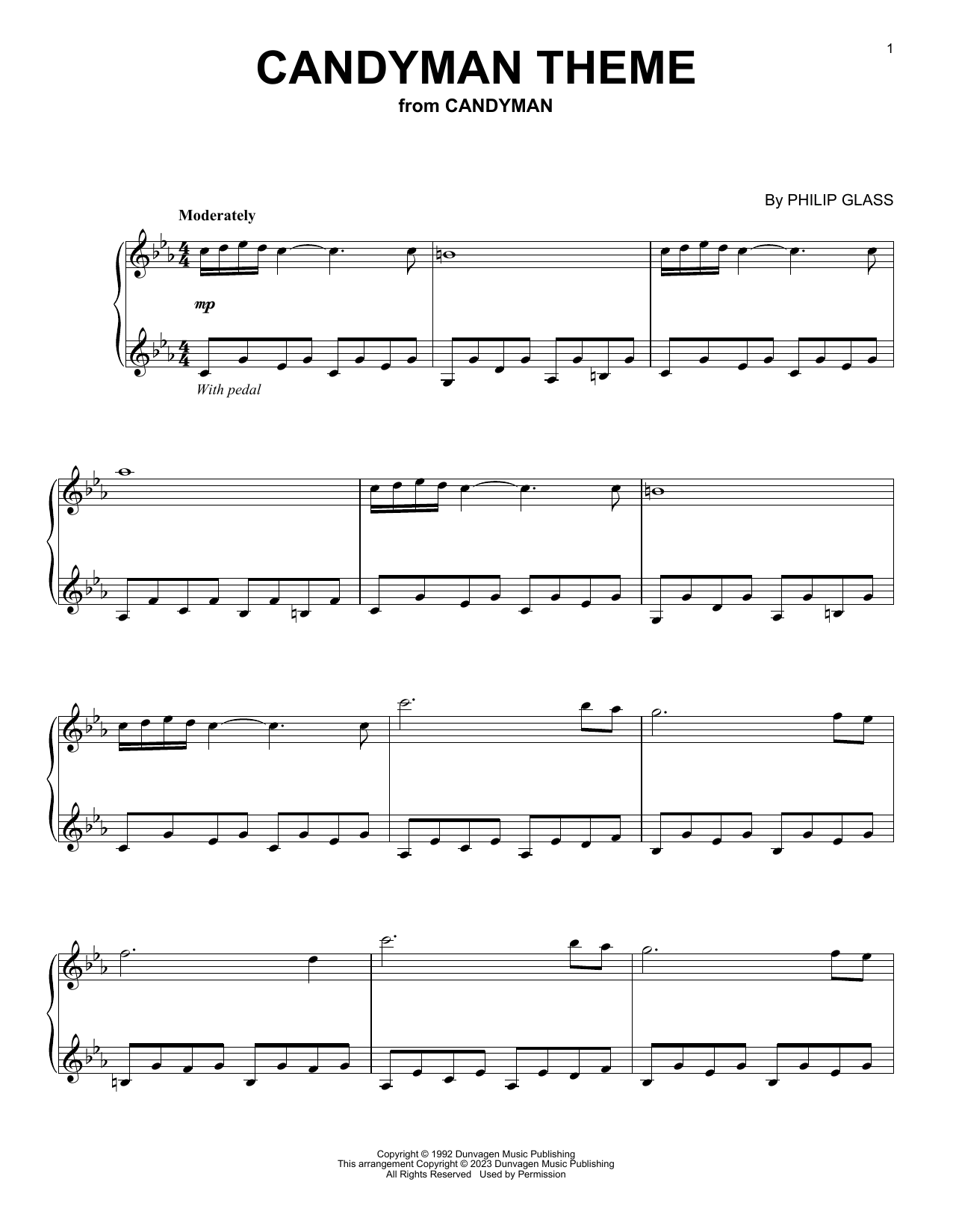 Philip Glass Candyman Theme (from Candyman) sheet music notes and chords arranged for Piano Solo