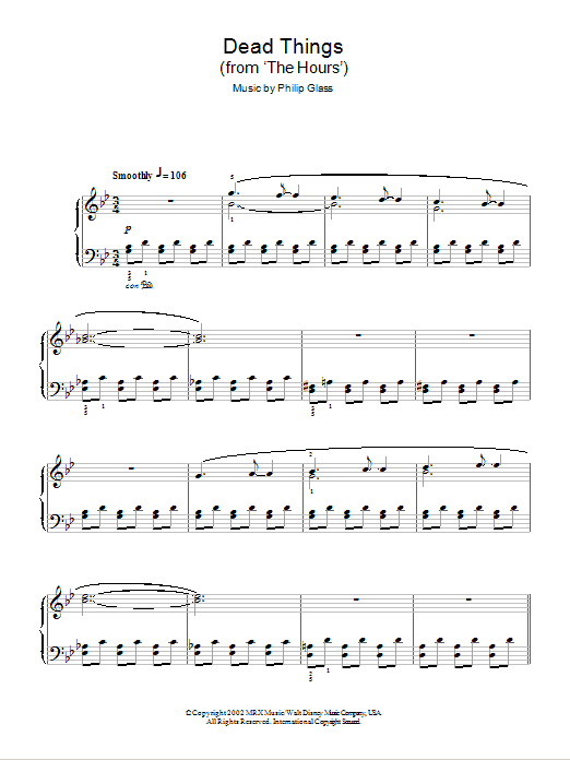 Philip Glass Dead Things (from The Hours) sheet music notes and chords arranged for Easy Piano