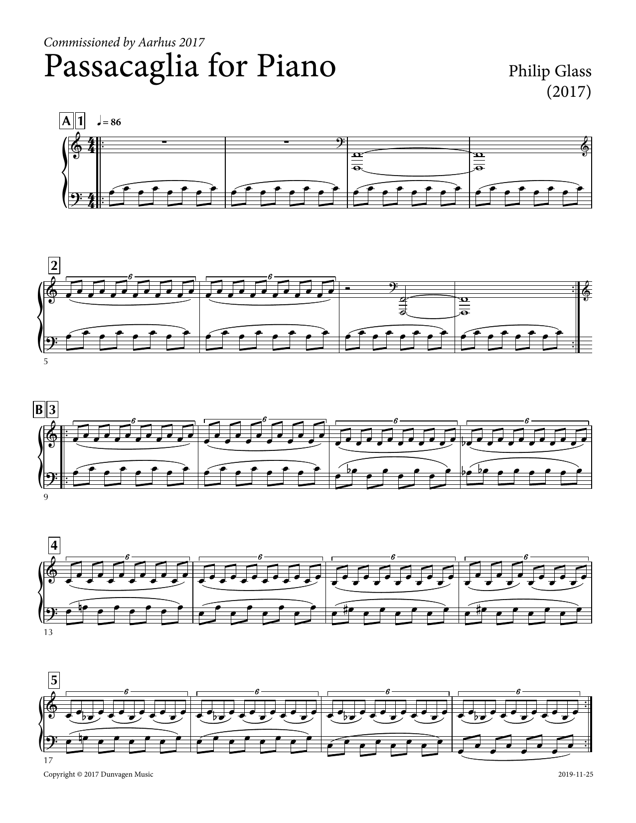 Philip Glass Distant Figure (Passacaglia for Solo Piano) sheet music notes and chords arranged for Piano Solo
