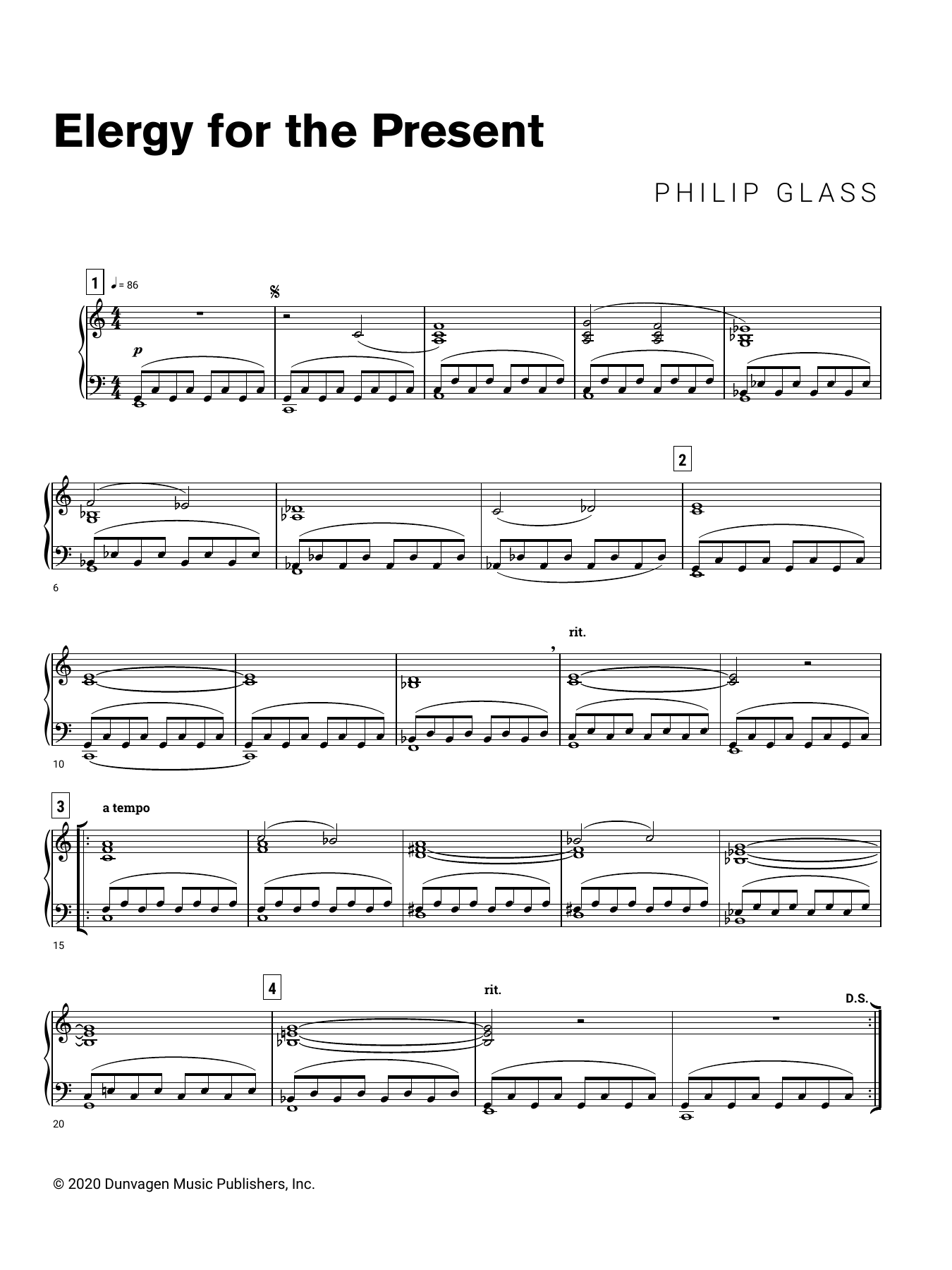 Philip Glass Elergy for the Present sheet music notes and chords arranged for Piano Solo