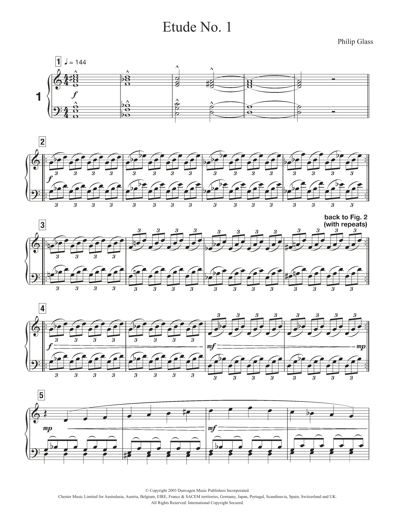 Philip Glass Etude No. 1 sheet music notes and chords arranged for Piano Solo