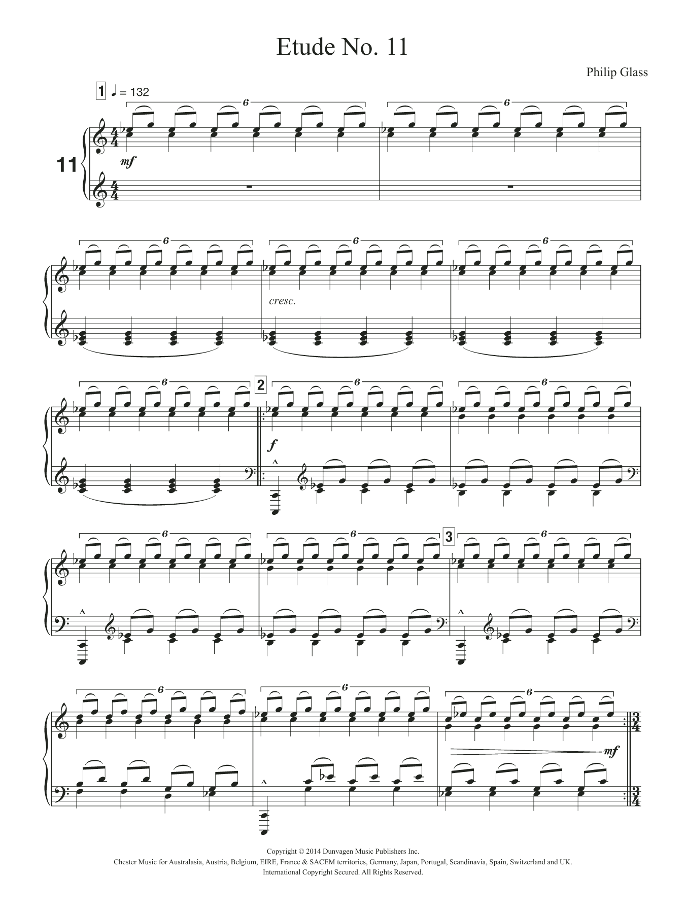 Philip Glass Etude No. 11 sheet music notes and chords arranged for Piano Solo