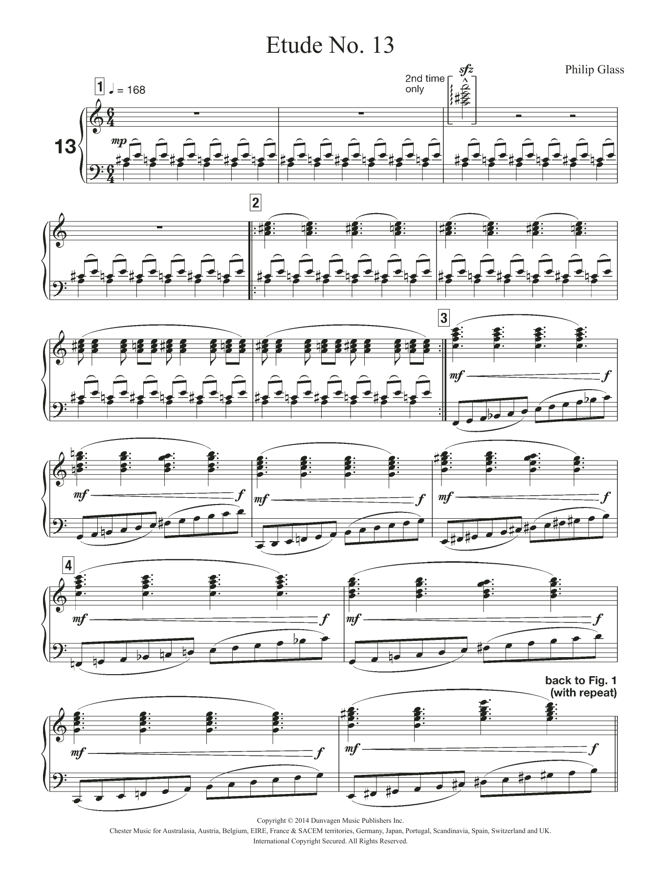 Philip Glass Etude No. 13 sheet music notes and chords arranged for Piano Solo