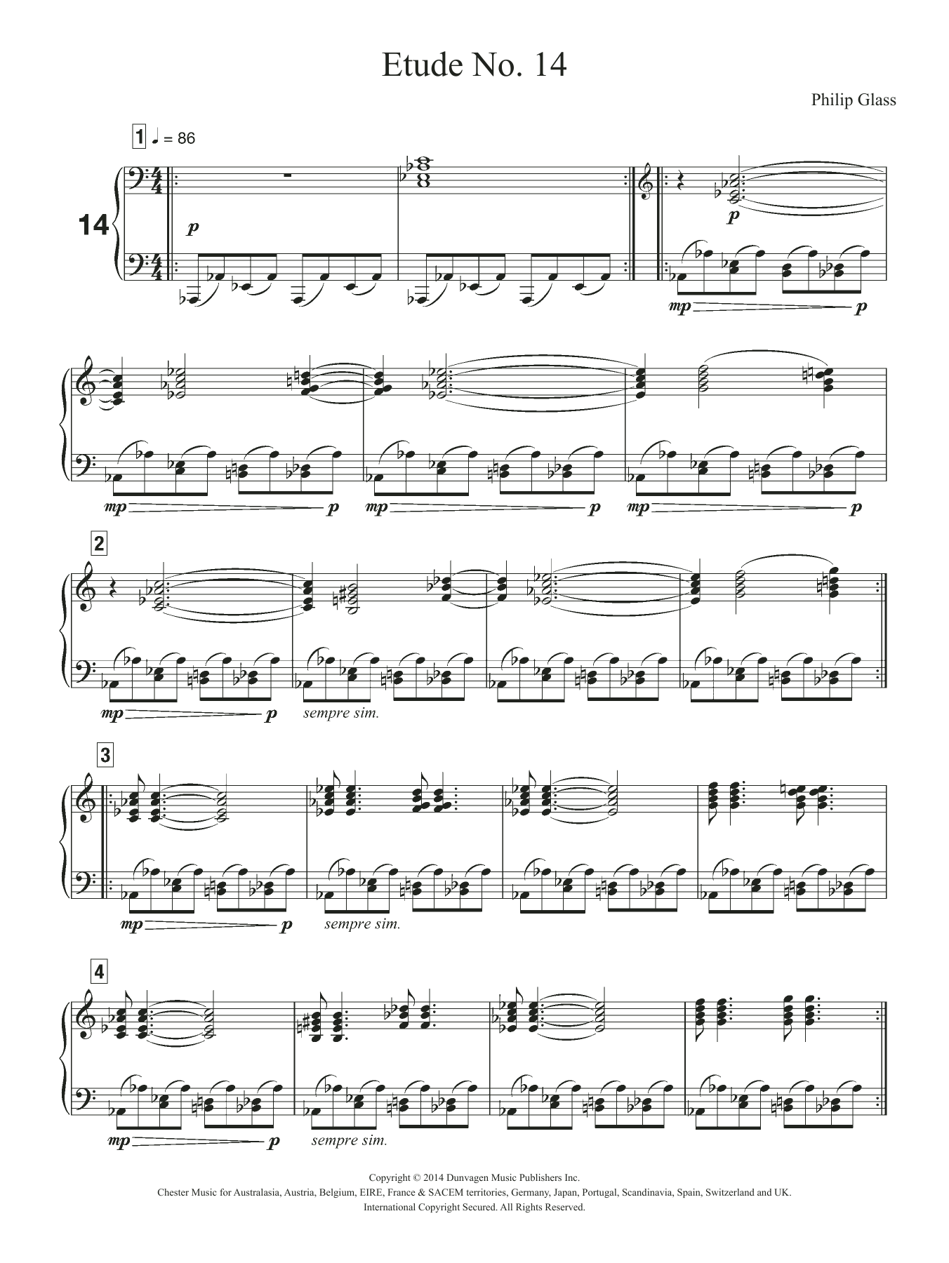 Philip Glass Etude No. 14 sheet music notes and chords arranged for Piano Solo