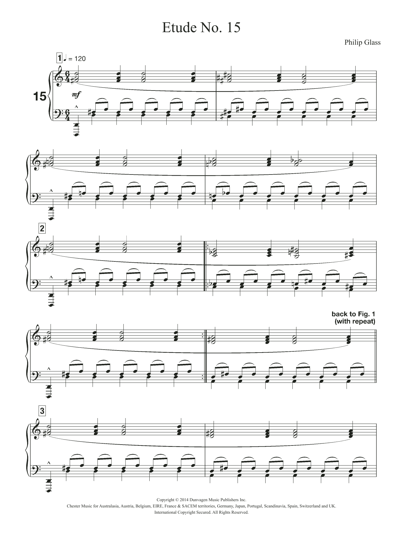 Philip Glass Etude No. 15 sheet music notes and chords arranged for Piano Solo