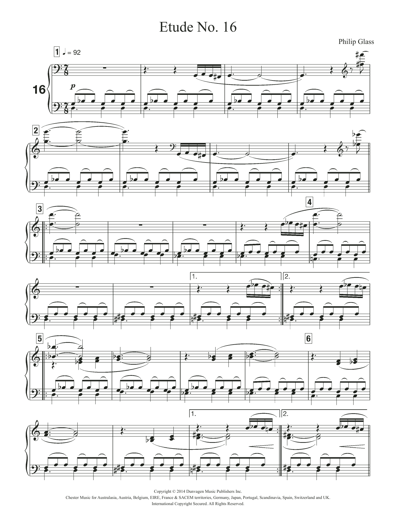 Philip Glass Etude No. 16 sheet music notes and chords arranged for Piano Solo