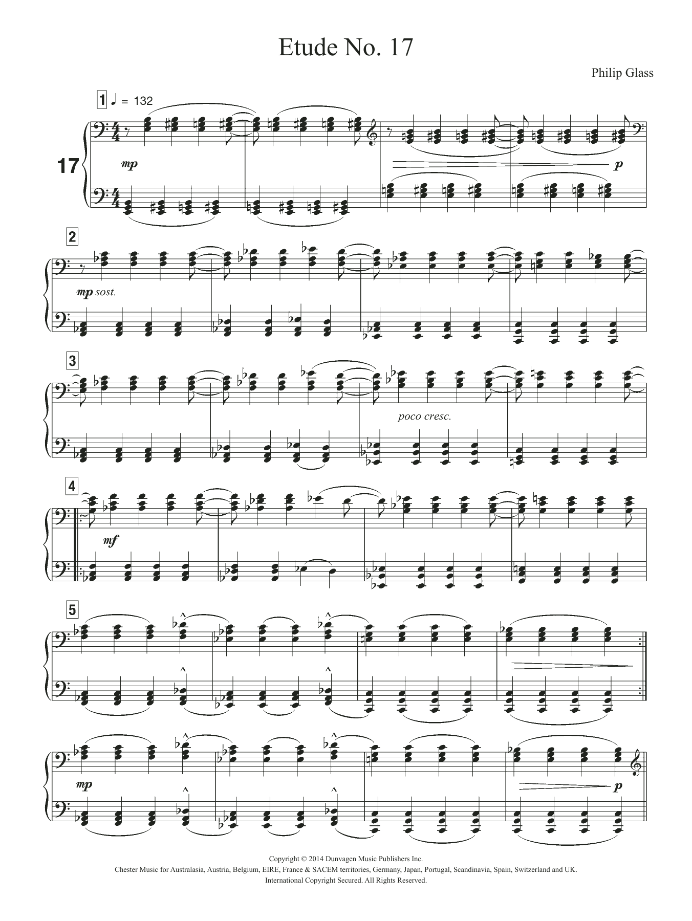 Philip Glass Etude No. 17 sheet music notes and chords arranged for Piano Solo