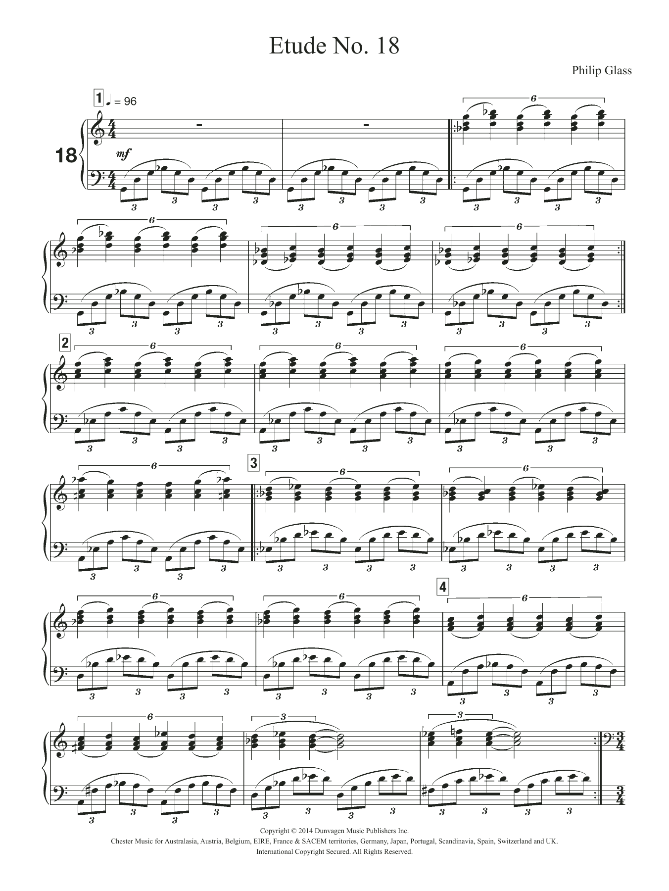 Philip Glass Etude No. 18 sheet music notes and chords arranged for Piano Solo