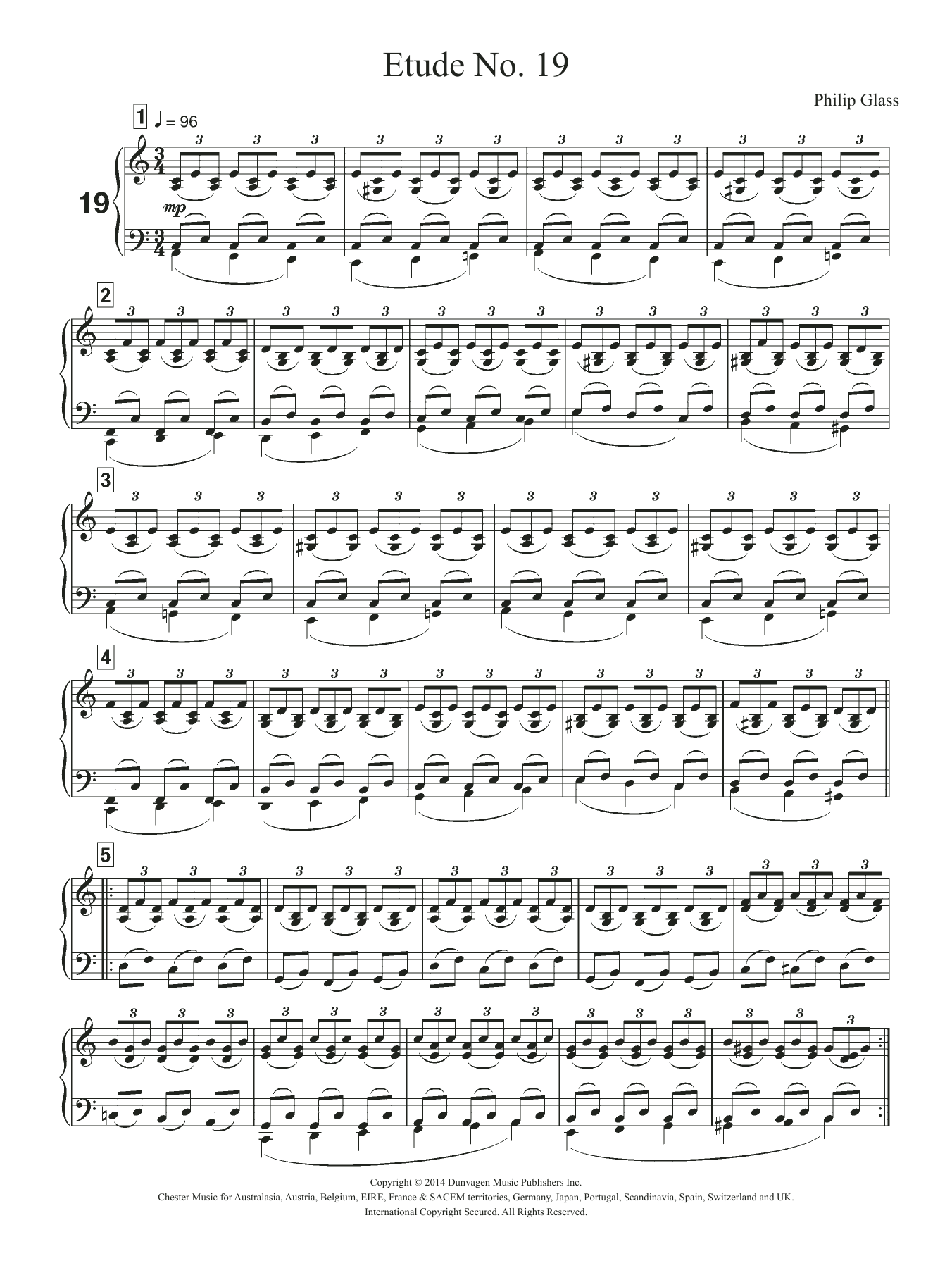 Philip Glass Etude No. 19 sheet music notes and chords arranged for Piano Solo