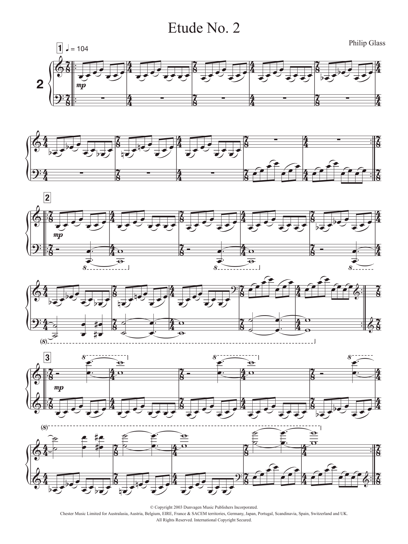 Philip Glass Etude No. 2 sheet music notes and chords arranged for Piano Solo