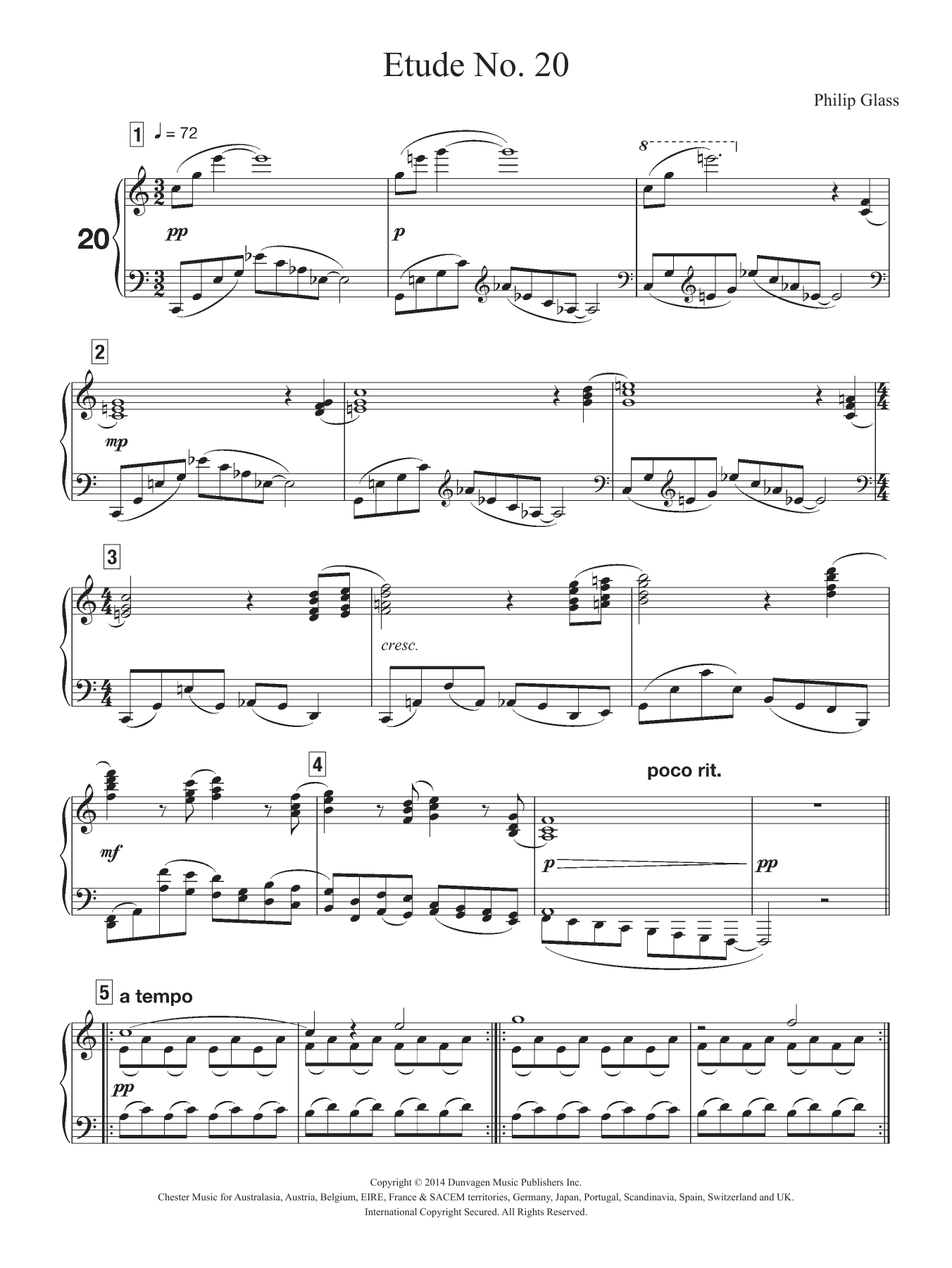 Philip Glass Etude No. 20 sheet music notes and chords arranged for Piano Solo