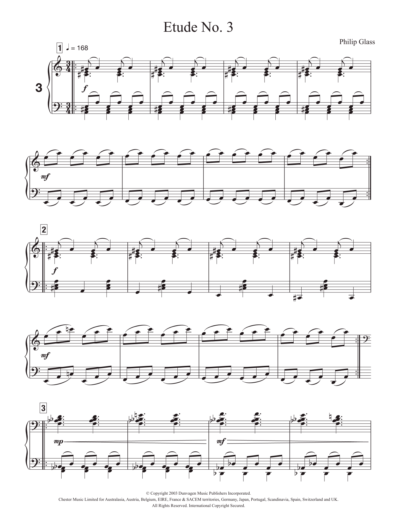 Philip Glass Etude No. 3 sheet music notes and chords arranged for Piano Solo