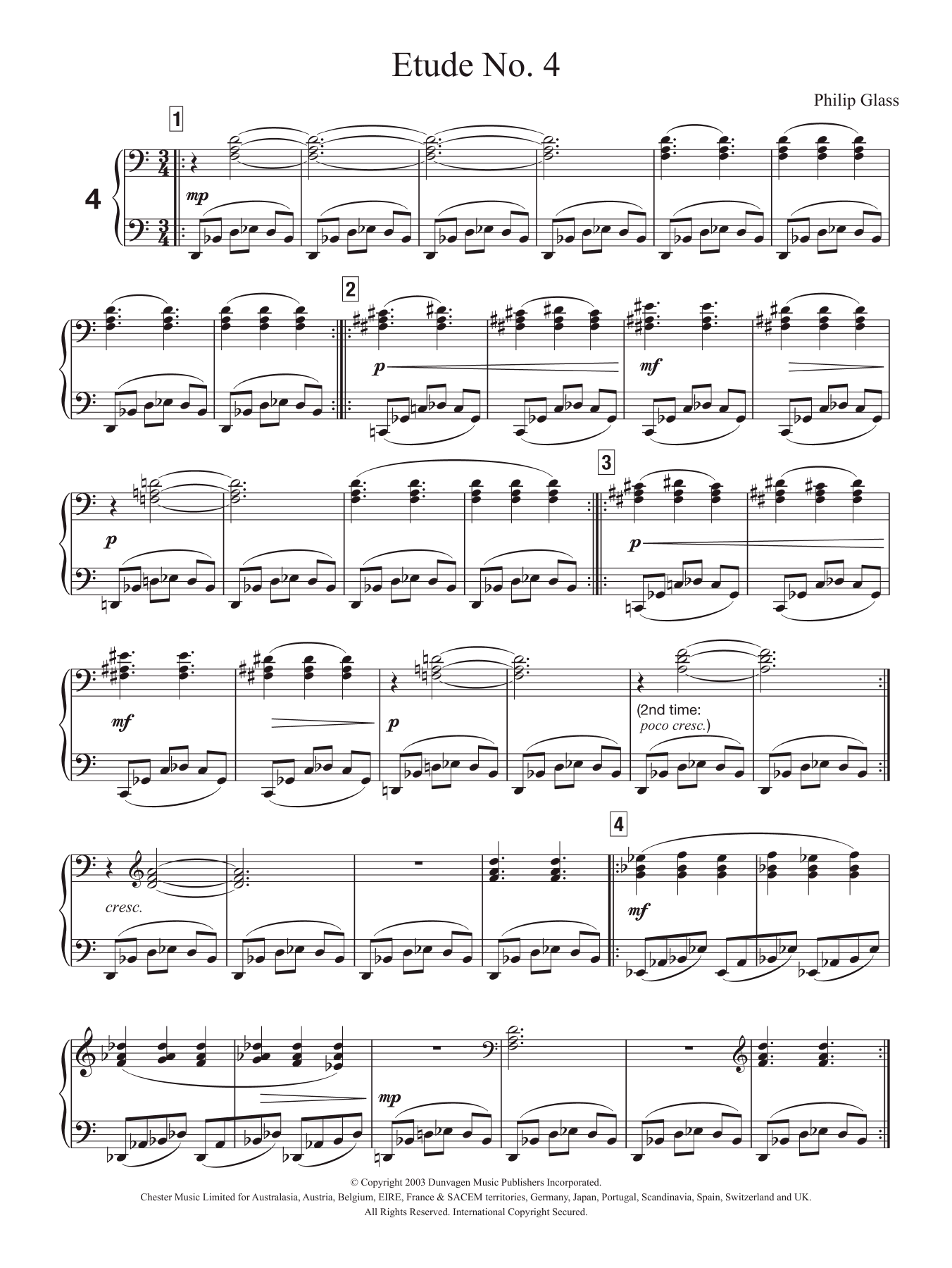 Philip Glass Etude No. 4 sheet music notes and chords arranged for Piano Solo