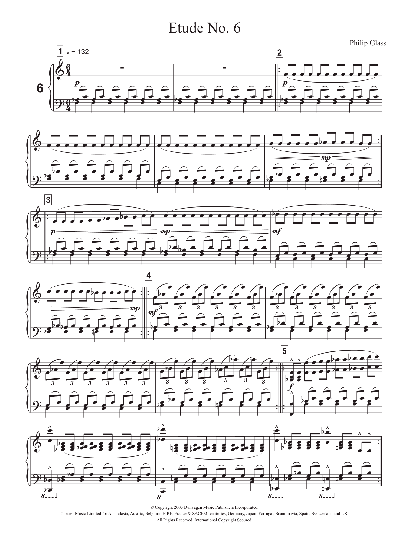 Philip Glass Etude No. 6 sheet music notes and chords arranged for Piano Solo
