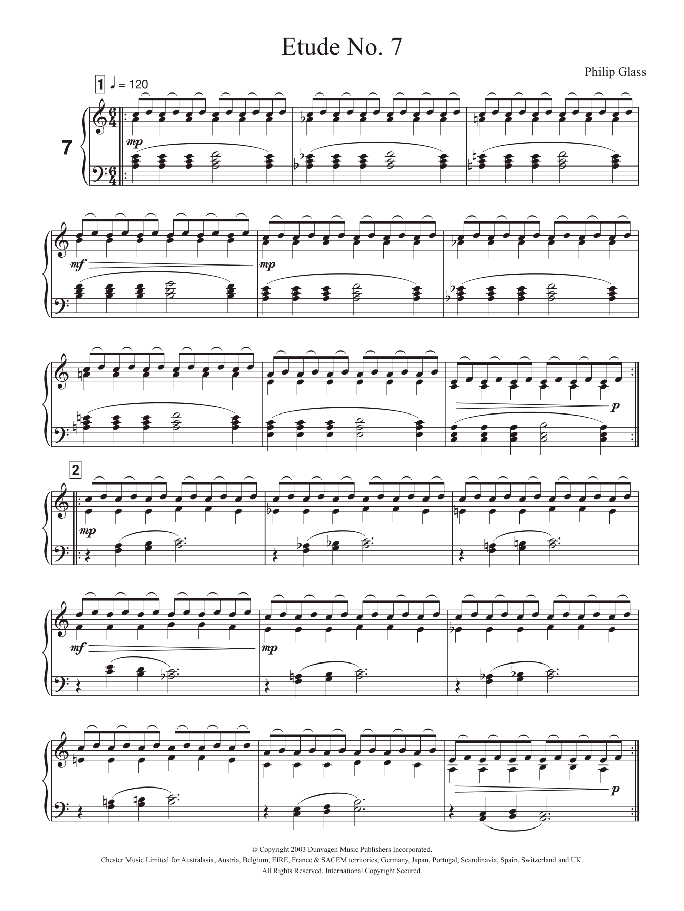 Philip Glass Etude No. 7 sheet music notes and chords arranged for Piano Solo