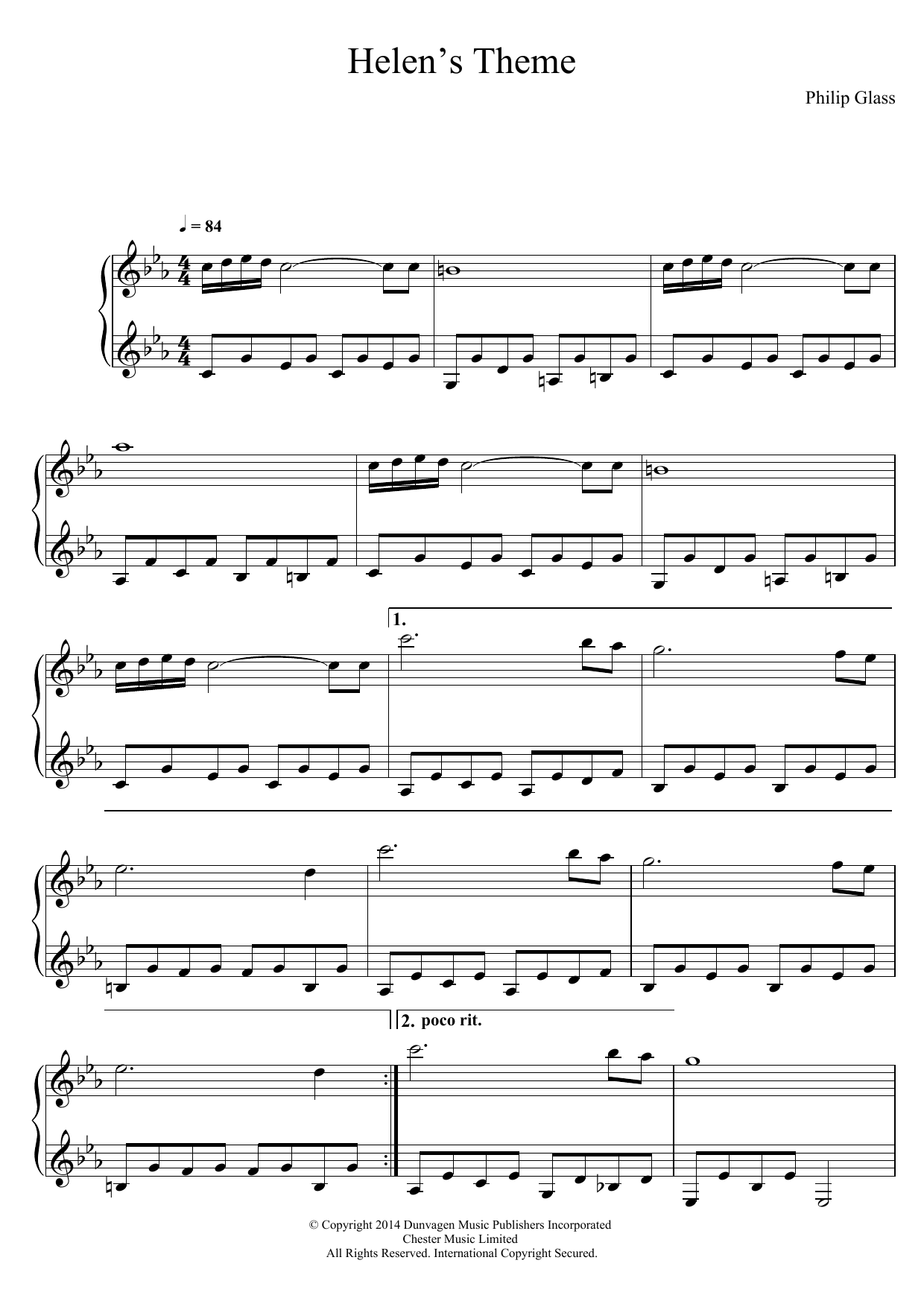 Philip Glass Helen's Theme (from Candyman Suite) sheet music notes and chords arranged for Piano Solo