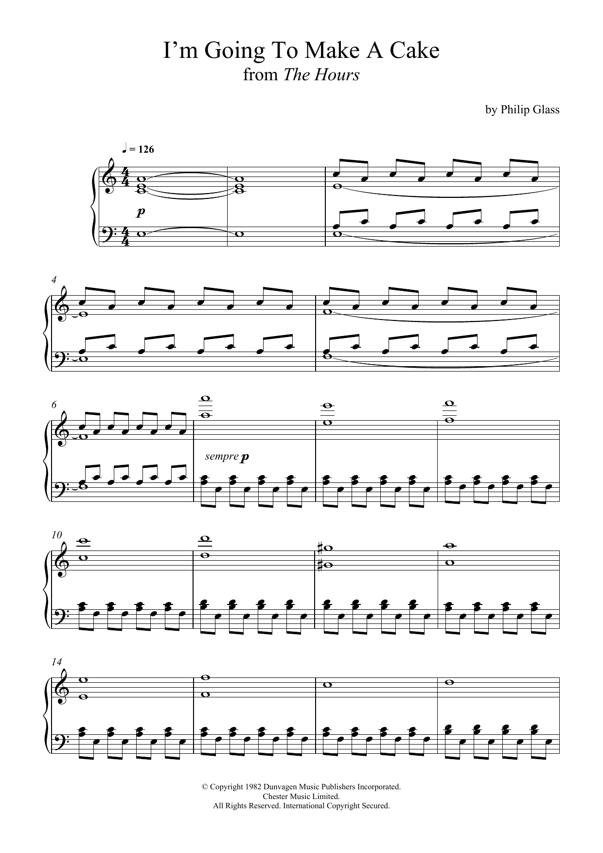 Philip Glass I'm Going To Make A Cake (from 'The Hours') sheet music notes and chords arranged for Piano Solo