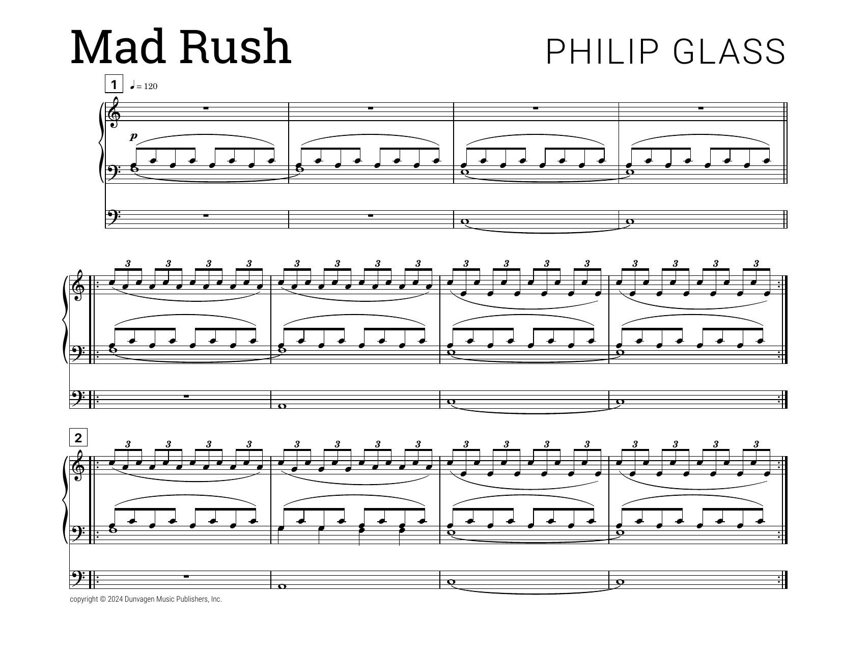 Philip Glass Mad Rush sheet music notes and chords arranged for Organ