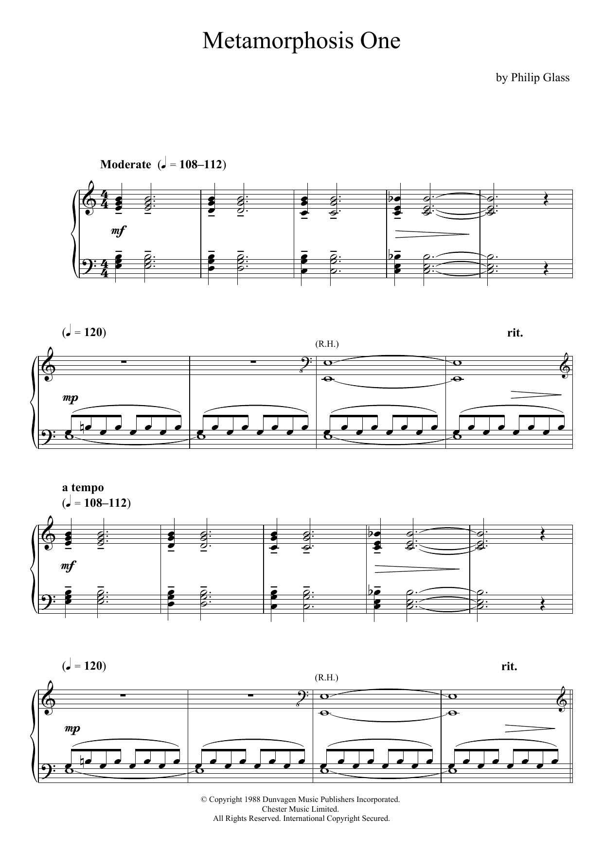 Philip Glass Metamorphosis 1-5 (Complete) sheet music notes and chords arranged for Piano Solo