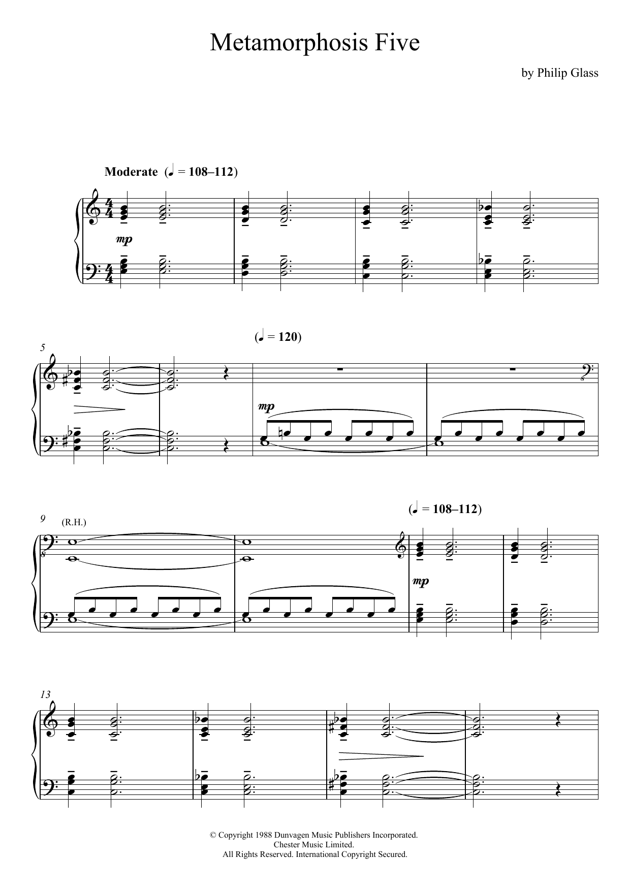 Philip Glass Metamorphosis Five sheet music notes and chords arranged for Piano Solo