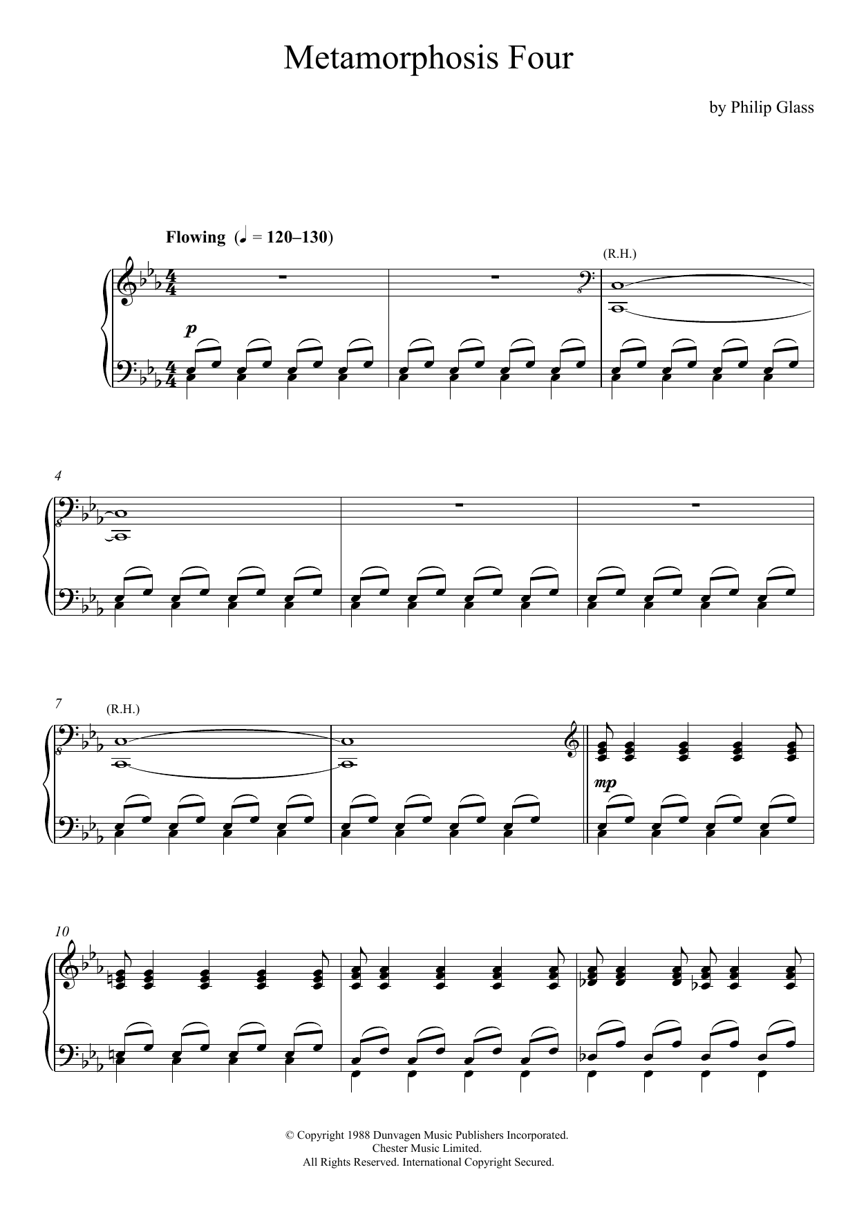 Philip Glass Metamorphosis Four sheet music notes and chords arranged for Piano Solo