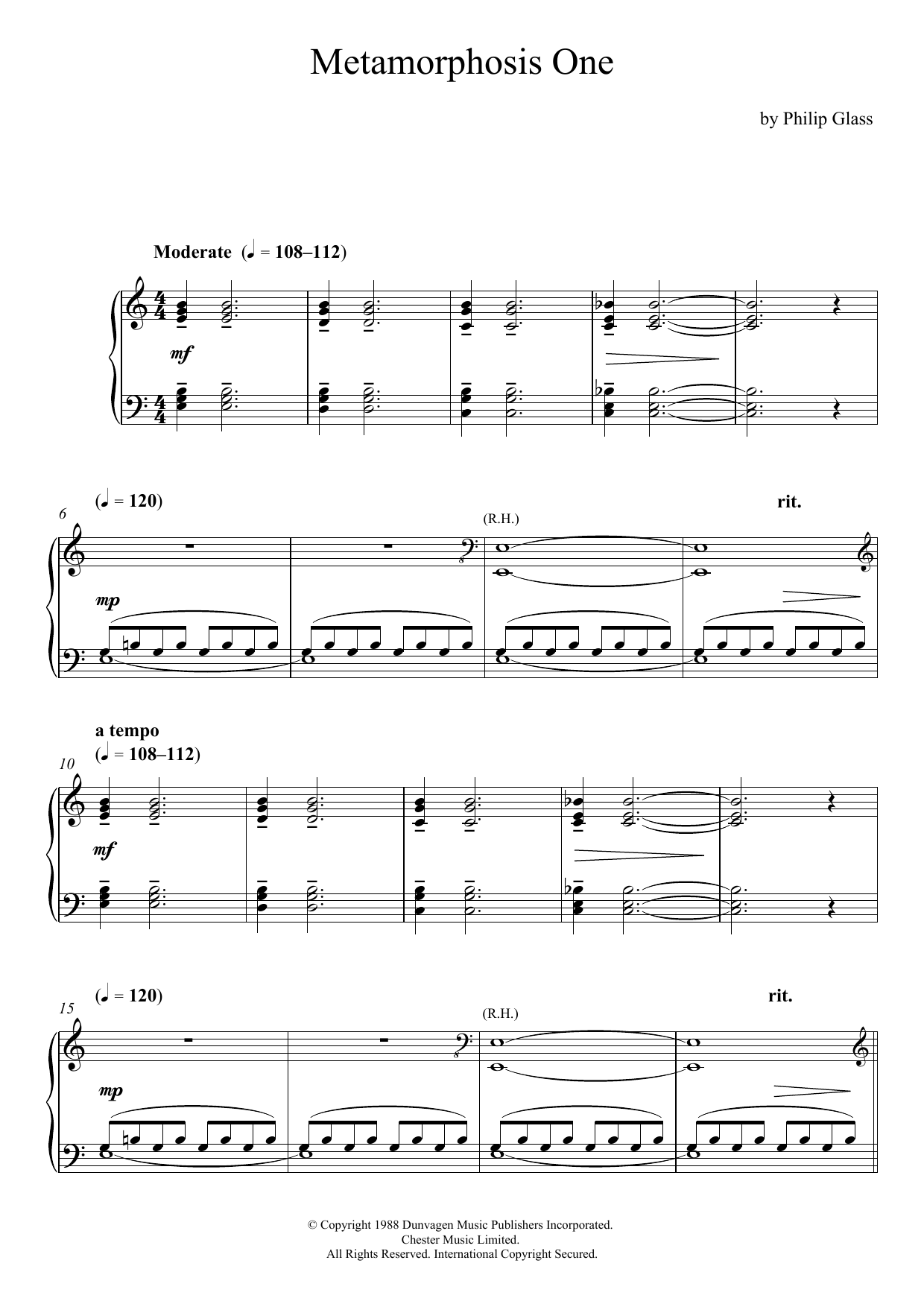 Philip Glass Metamorphosis One sheet music notes and chords arranged for Piano Solo