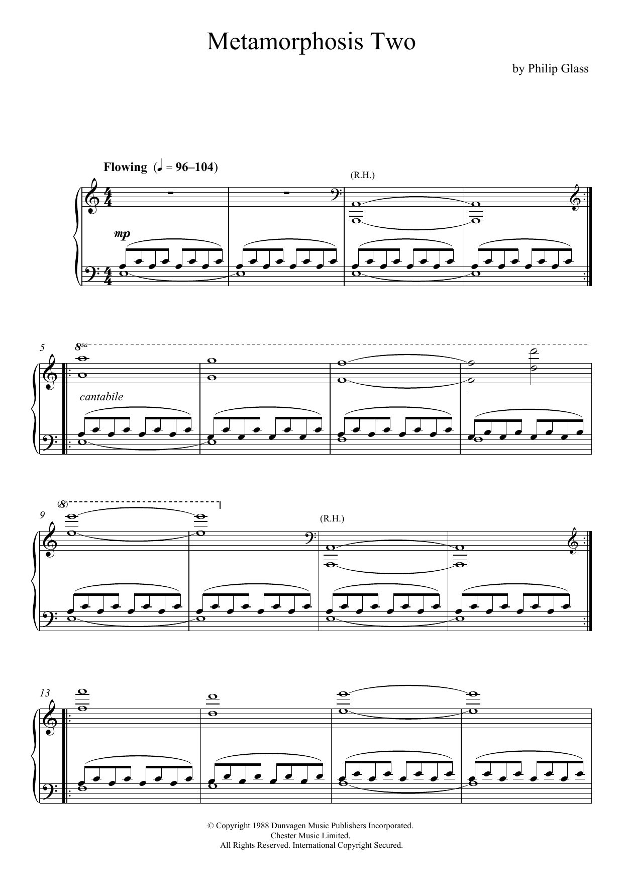 Philip Glass Metamorphosis Two sheet music notes and chords arranged for Piano Solo
