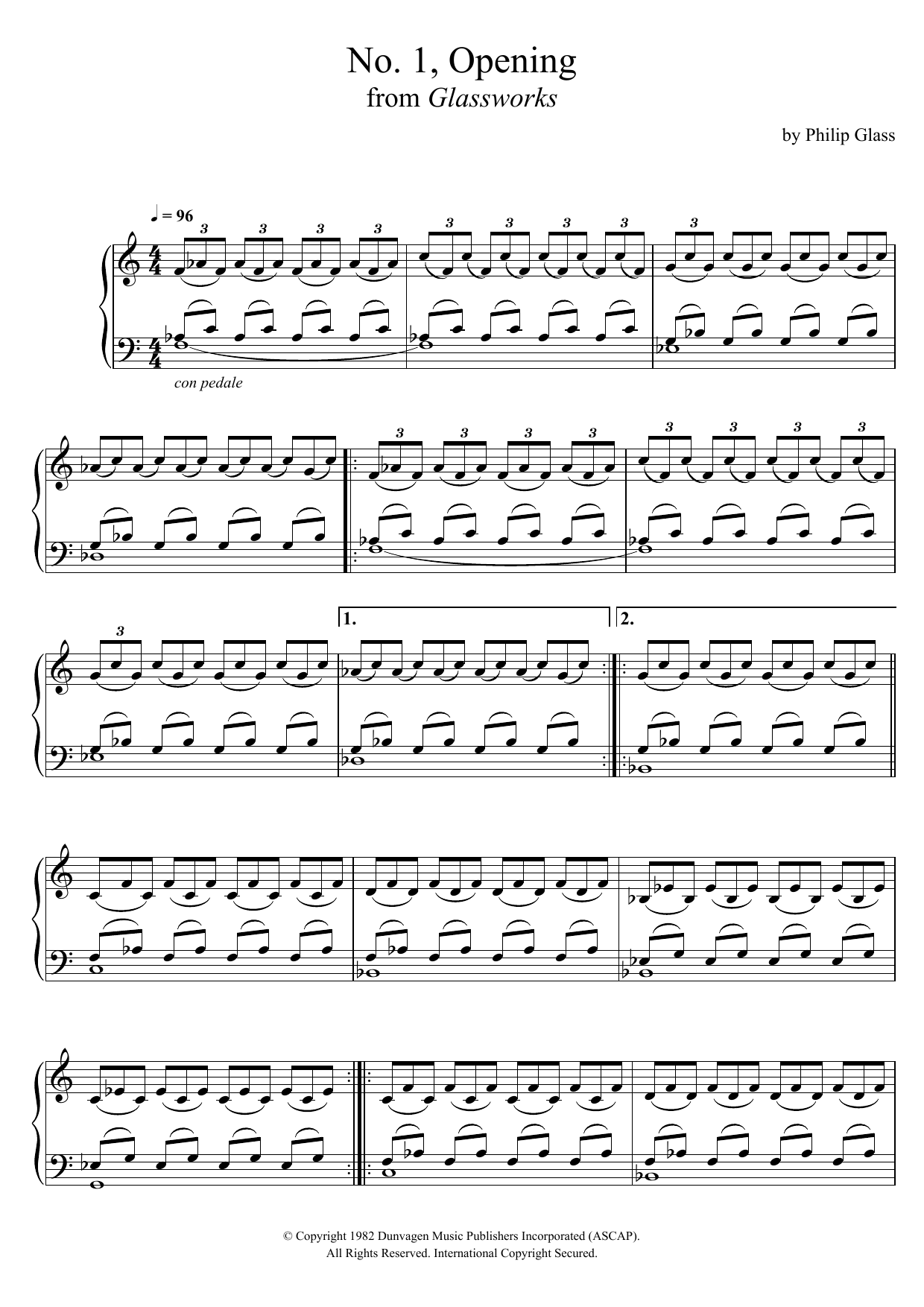 Philip Glass Opening (from Glassworks) sheet music notes and chords arranged for Piano Solo
