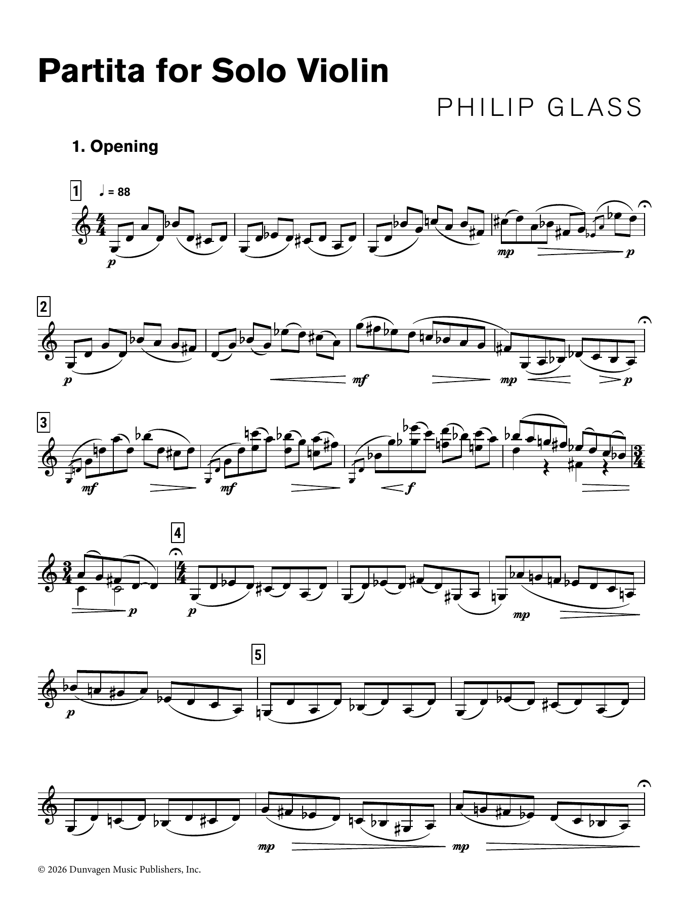 Philip Glass Partita for Solo Violin sheet music notes and chords arranged for Violin Solo