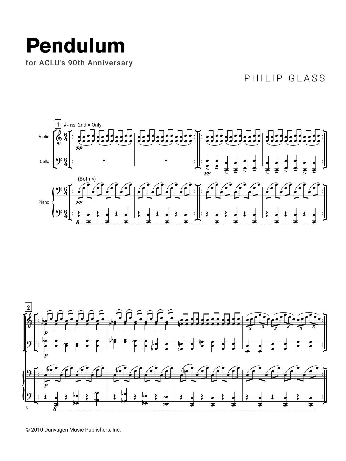 Philip Glass Pendulum sheet music notes and chords arranged for Instrumental Solo and Piano Accompaniment