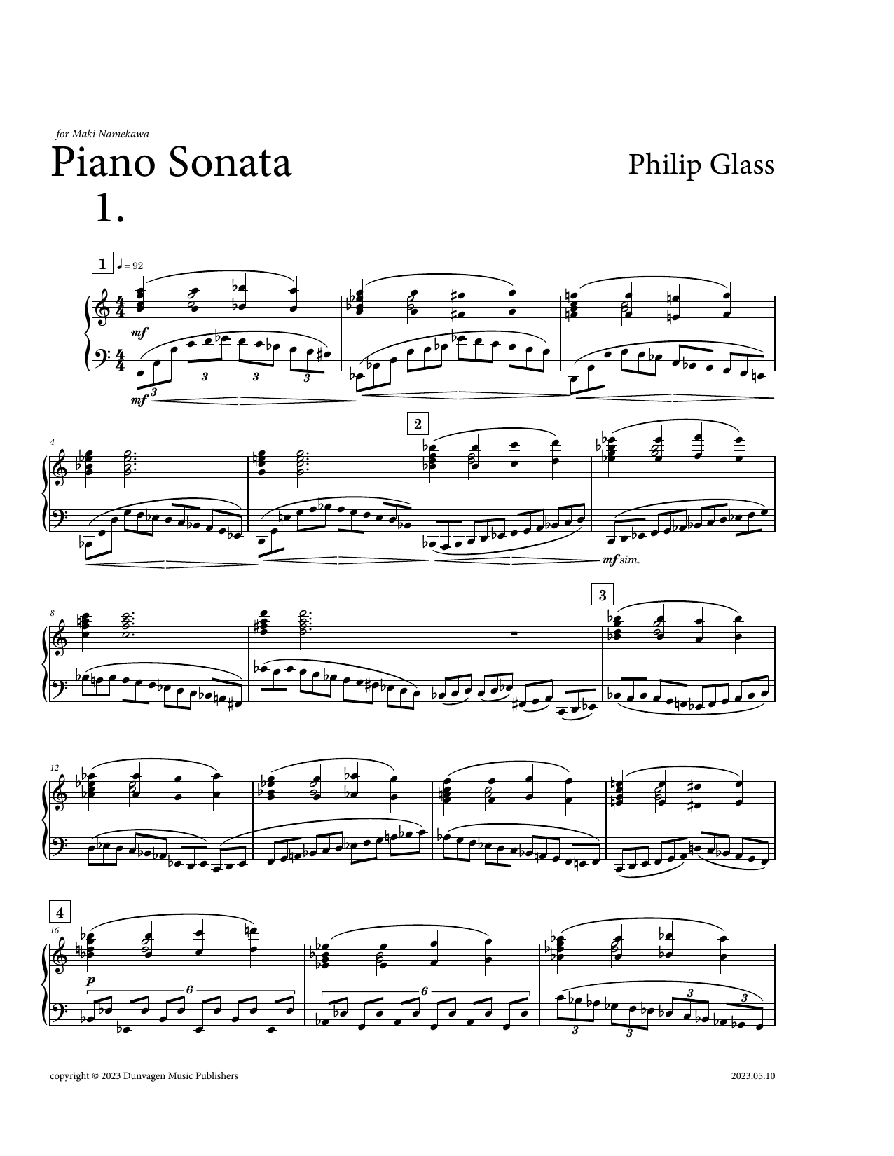 Philip Glass Piano Sonata sheet music notes and chords arranged for Piano Solo