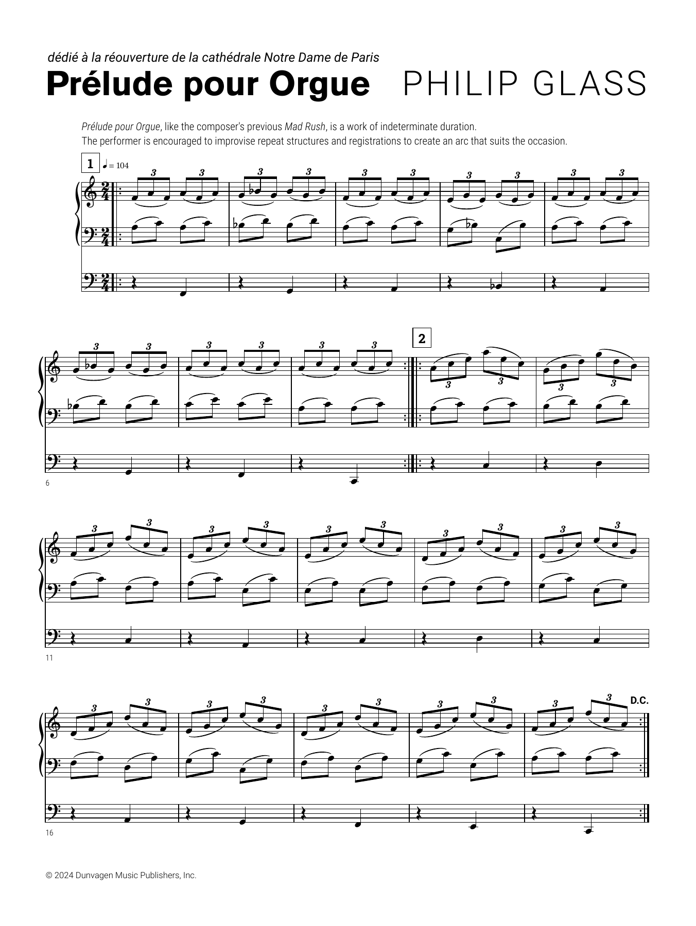 Philip Glass Prélude pour Orgue sheet music notes and chords arranged for Organ