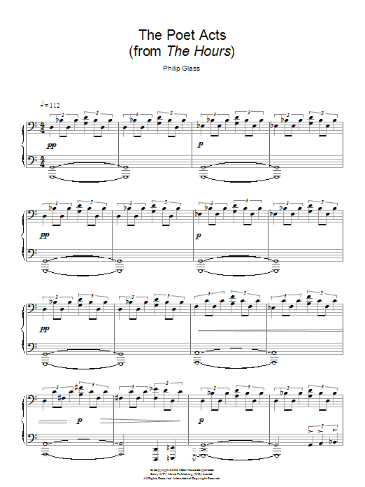 Philip Glass The Poet Acts sheet music notes and chords arranged for Piano Solo