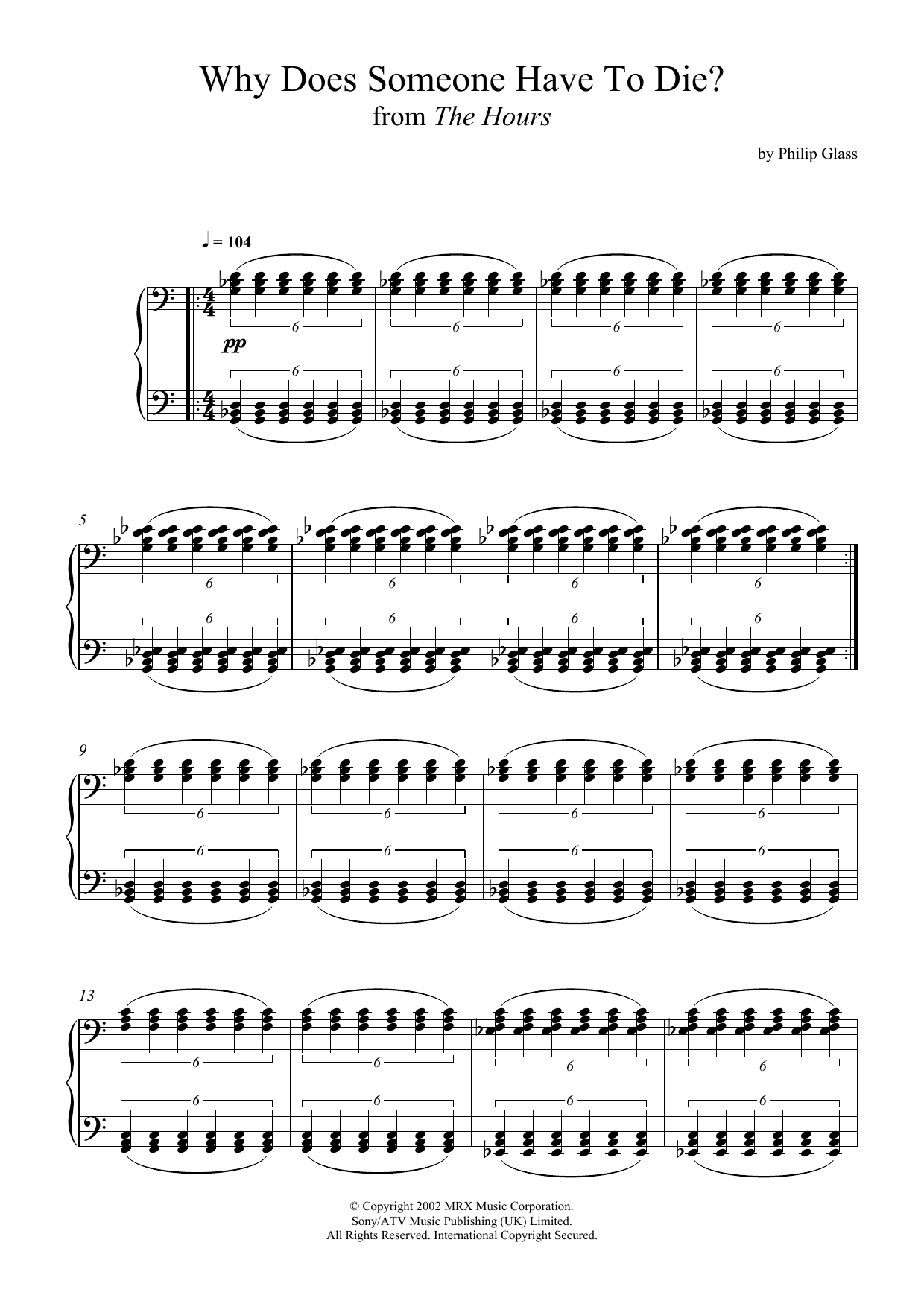 Philip Glass Why Does Someone Have To Die? (from The Hours) sheet music notes and chords arranged for Piano Solo