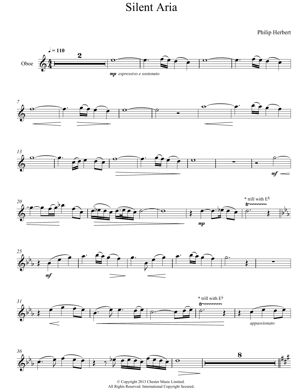 Philip Herbert Silent Aria (From Suite For Oboe) sheet music notes and chords arranged for Oboe Solo