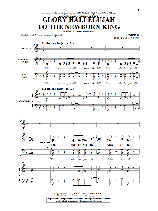 Philip Kern Glory Hallelujah To The Newborn King sheet music notes and chords arranged for SATB Choir