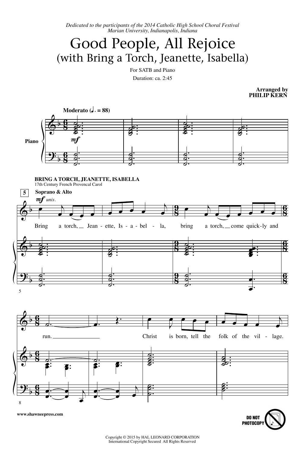 Philip Kern Good People, All Rejoice (with Bring a Torch, Jeanette, Isabella) sheet music notes and chords arranged for SATB Choir
