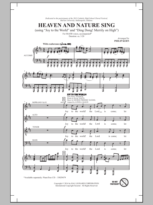 Philip Kern Heaven And Nature Sing sheet music notes and chords arranged for SATB Choir
