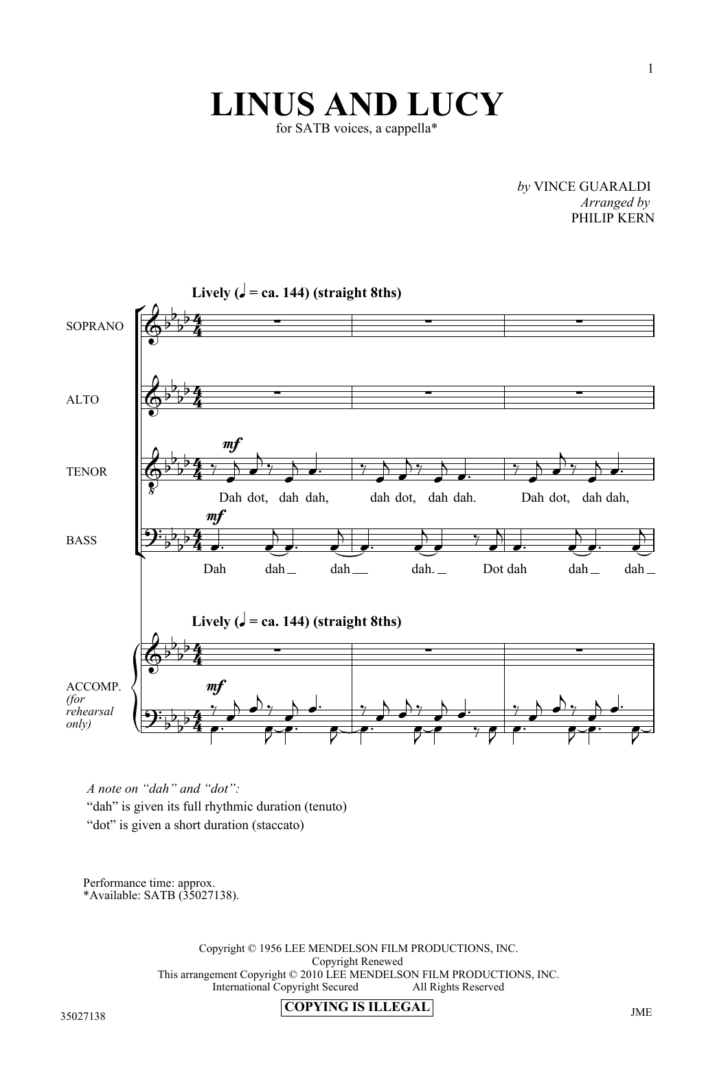 Philip Kern Linus And Lucy sheet music notes and chords arranged for SATB Choir