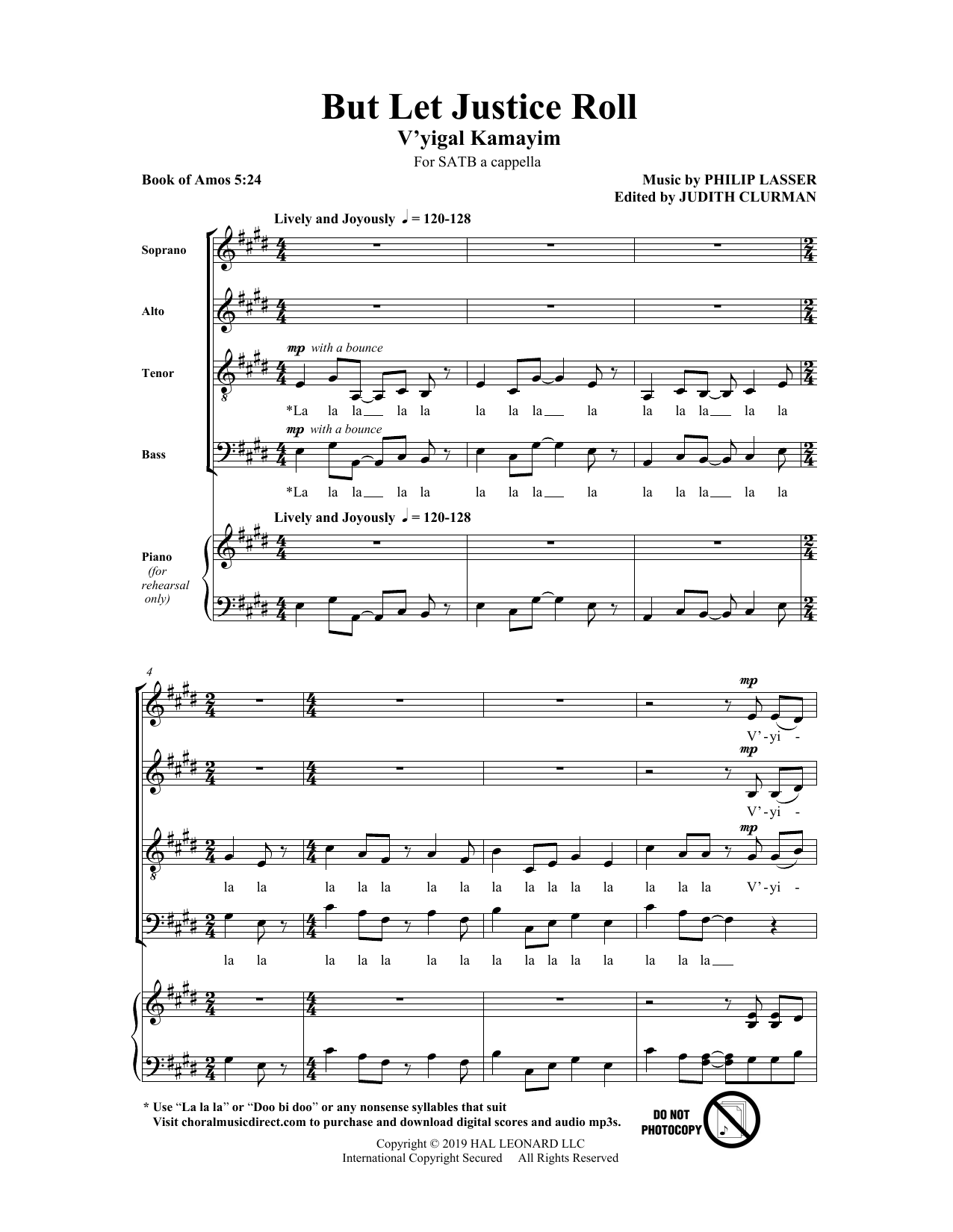 Philip Lasser But Let Justice Roll sheet music notes and chords arranged for SATB Choir