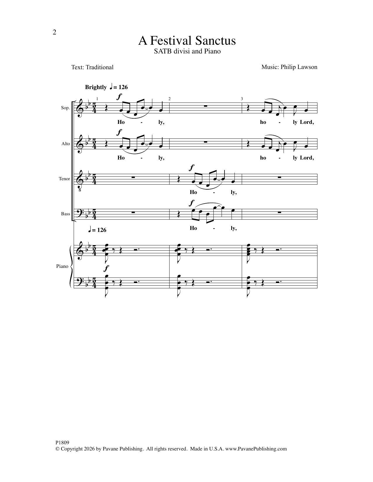 Philip Lawson A Festival Sanctus sheet music notes and chords arranged for SATB Choir